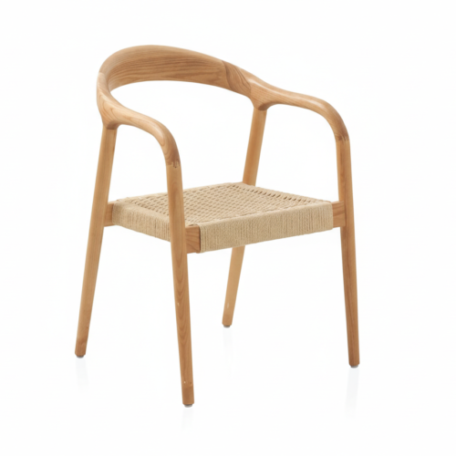 natural color rubber wood dining chair with rope